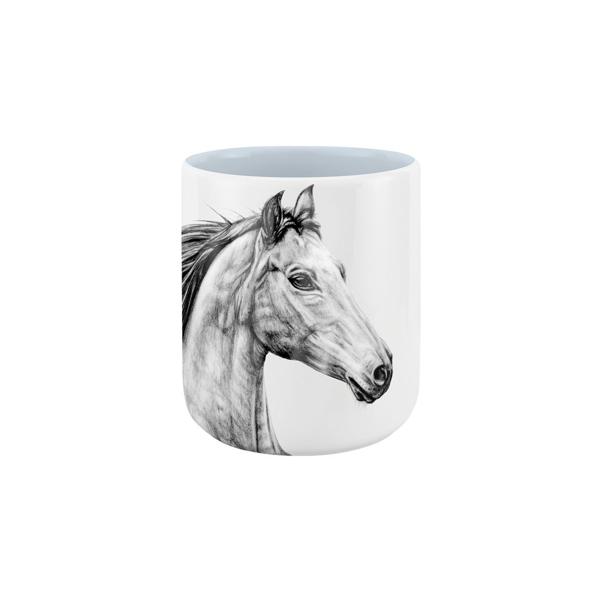 becher ohne henkel . innen farbig . pferd .