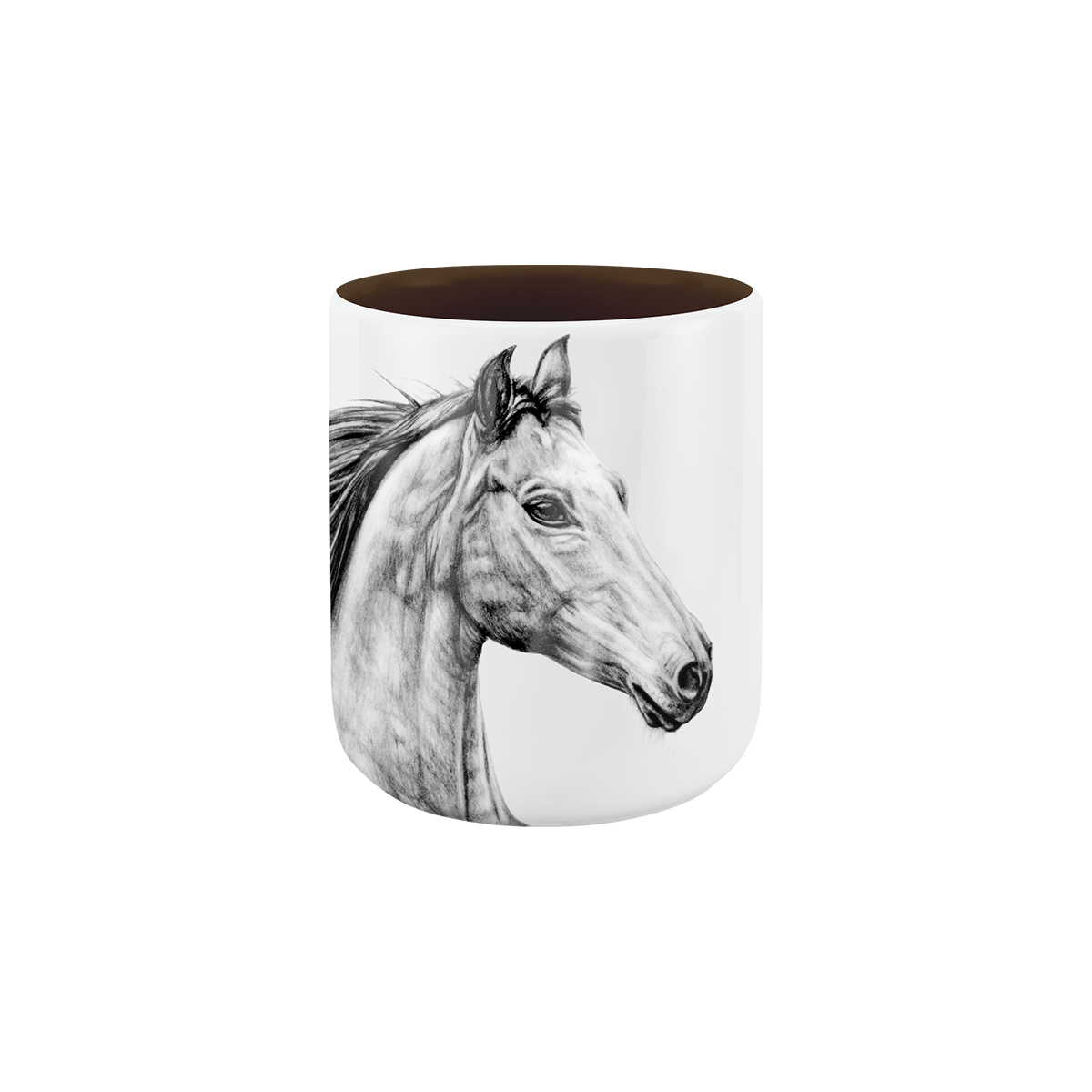 becher ohne henkel . innen farbig . pferd .