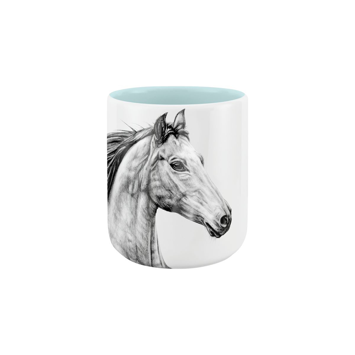 becher ohne henkel . innen farbig . pferd .