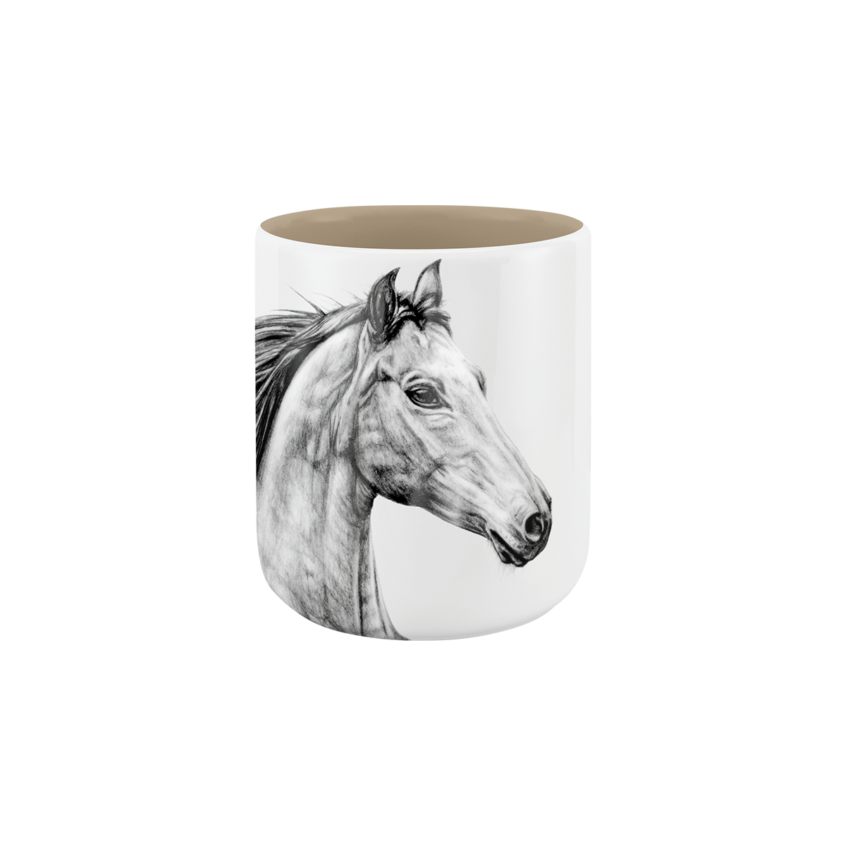 becher ohne henkel . innen farbig . pferd .