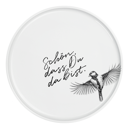 wandteller 28 mit beigelegtem aufhänger . kohlmeise . schön dass du da bist .